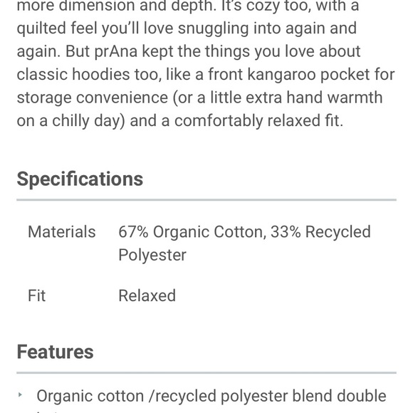 Prana Quilted Sweatshirt Size Medium - Picture 5 of 8